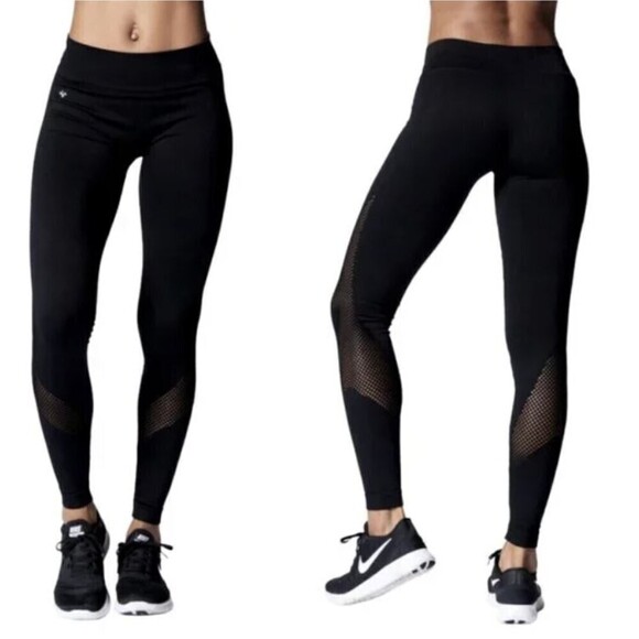 NUX Black Network Mesh Seamless Long Workout Legging Pants Tights Size Medium - Picture 1 of 13
